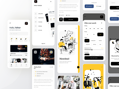 Reservation App app app design booking booking app boro clean concept filter food interface ios minimal onboarding restourant ui ux
