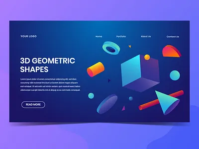3D Geometric Shapes Landing Page Design geometric design graphic design illustrator cc landingpage ui design web design