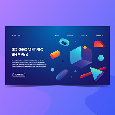 3D Geometric Shapes Landing Page Design geometric design graphic design illustrator cc landingpage ui design web design