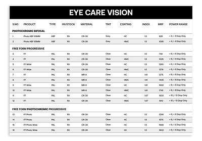 Price list for eye care vision clean eye medical pricelist shop simple