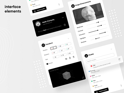 Clean Interface Elements #2 3d app black cards clean components design import interface model popup ui ux web website white