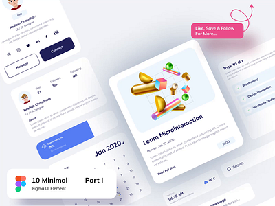 Figma Elements - Part I after effect app blog branding calendar card cards chart clean design elements figma flat design illustration logo minimal profile ui ux website