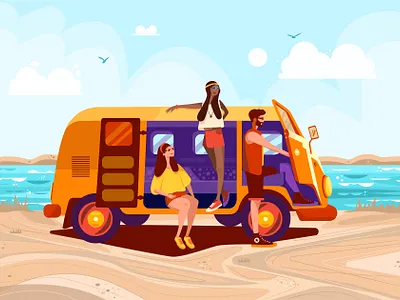 Summer Time 2d 2d art beach design flat illustration illustrator sea summer summertime sun sunny vector waggon