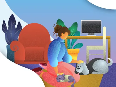 Home Sweet Home adobe illustrator adobe photoshop animals art beautiful cat colorful decor design dog drawing girl grain texture home illustration modern illustration painting pets plants room