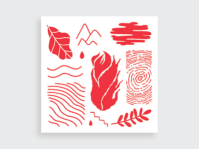 4 elements branding design flat icon illustration linocut logo red ui vector