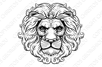 Lion Leo Fierce Lions Head Woodcut Animal Icon animals arms coat crest engraving fierce head heraldry horoscope icon leo lion lions logo mean royal tatoo vector vintage woodcut