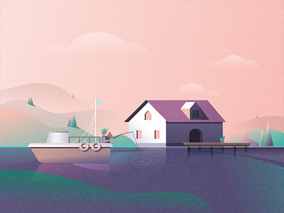 Cottage and Fishing Boat adobe illustrator affinity designer animal illustration concept art concept design creativeart design digitalillustration editorialdesign fishingboats flatillustration illustration illustration art landscape illustration nature nature illustration norway travelillustration uidesigner vectordesign