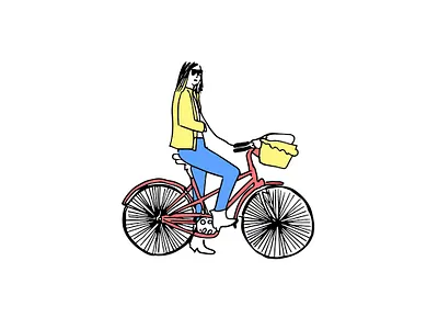 Woman with her Bike art art print bike bycicle city illustration graphic artist home decor illustration prints sketch street vibe tel aviv woman woman illustration women in illustration yellow