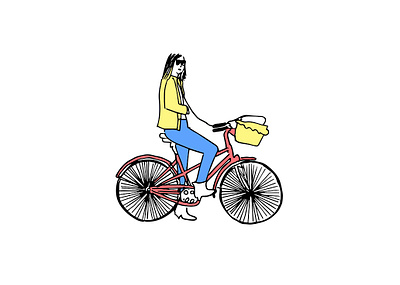 Woman with her Bike art art print bike bycicle city illustration graphic artist home decor illustration prints sketch street vibe tel aviv woman woman illustration women in illustration yellow