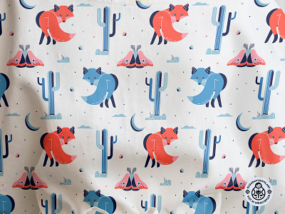 Fox Desert Pattern cactus desert fox night surface pattern design textile design