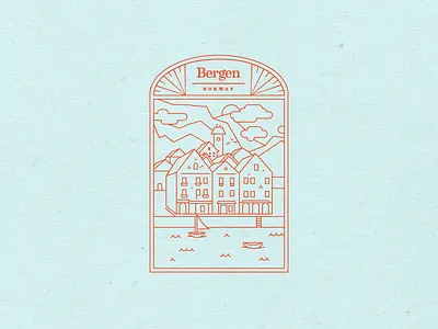 Bergen, Norway arch badge badge design badges bergen destination linework minimal monoline monoweight monoweight illustration norway tampa designer town typography vector waterfront