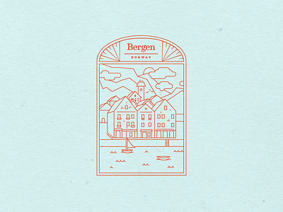 Bergen, Norway arch badge badge design badges bergen destination linework minimal monoline monoweight monoweight illustration norway tampa designer town typography vector waterfront