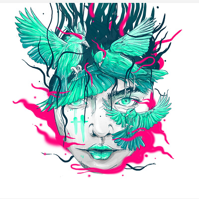 HIDE beautiful girl bird digitalart hide illustration merchant tosca woman