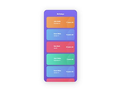 Birthday List UI app branding design flat illustration minimal type ui uidesign ux web