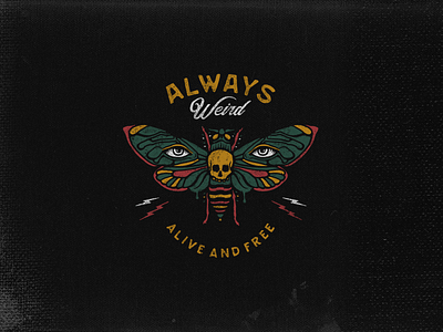 Always Weird branding design illustration logo skull texture tshirt type typography vintage