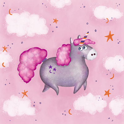 Unicorn bliss children book illustration cute fantasy illustration kid illustration pink pop purple sky spring stars unicorn unicorn drawing