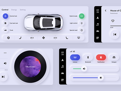 Car UI Concept / Light mode automative car drive hmi neomorphism tesla ui