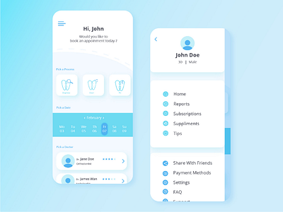 Dental App - UI Concept android app app concept dental health illustration ios minimal mobile app design modern ui uiux user experience user interface ux wellness