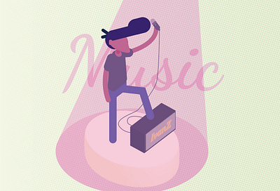 Singer on the stage design halftone illustration pink purple sing singer vector
