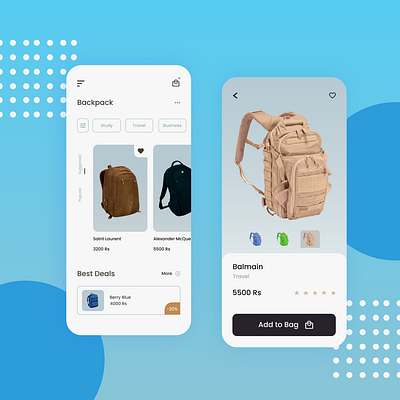 Backpack Retailer Store app backpack bag buy cart design ecommerce figma free interface store ui uidesign ux uxdesign