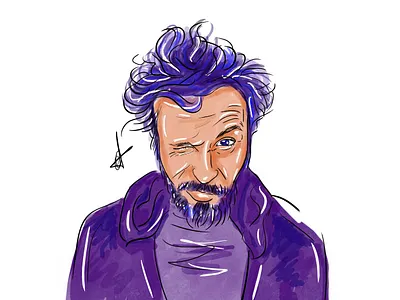 Purple crazy illustrator portrait sketch