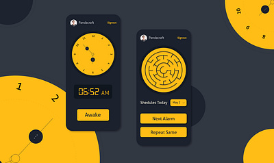 Alarm Clock alarm alarm clock blackandyellow freelancedesigner illustraton interface mobileapp pattern uiux web yellow