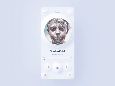 Neumorphic Music Player (light version) animated app concept interaction ios iphone light minimal minimalism music music player neumorph neumorphic neumorphism player player ui simplicity ui uiux white