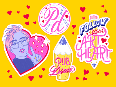 Art Heart! character illustration custom type drawing female character heart illustration kawaii lettering pencil script sticker stickers type typography