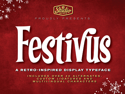 Festivus Display Font alternative animation christmas classic display festivus friendly fun holiday ligatures lowercase party retro retro font studioworks typeface uppercase vintage