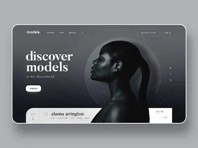 Layout concept for an online Men and Women models. become a model clean design desktop discover models homepage interface design landing page layout men models minimal ui user interface ux web website women models