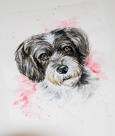 portrait of a dog, watercolor art design dog drawing hand painted handmade illustration paint painting