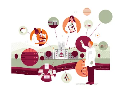 Virginia Tech Science Magazine - Interior Illustrations abstract abstraction chart circle college data diversity editorial lab laboratory people person research science scientist university woman womans