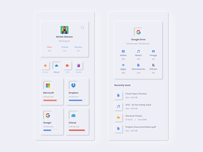 File Manager- Neumorphism 2020 trend adobe clean cloud file manager ios iphone material memory neumorphic neumorphism new profile skeumorphism storage trendy uiux white xd