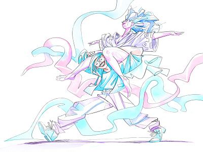 Joy and Folly color drawing freestyle guys happyness hurca illustration joy life play two watercolors wow