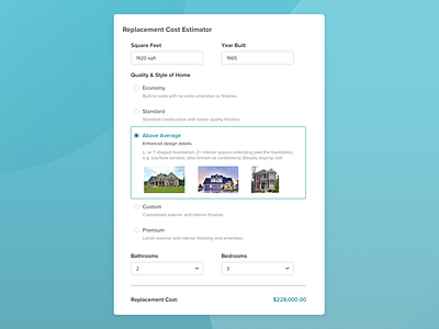 Replacement Cost Estimator casualty insurance home insurance insurance company insurance policy sketch sketchapp ui ui ux ui design