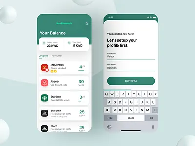 Mobile App - Rewards app cards credits design interface mobile order product reward shopping signup summary ui uidesign uiux ux