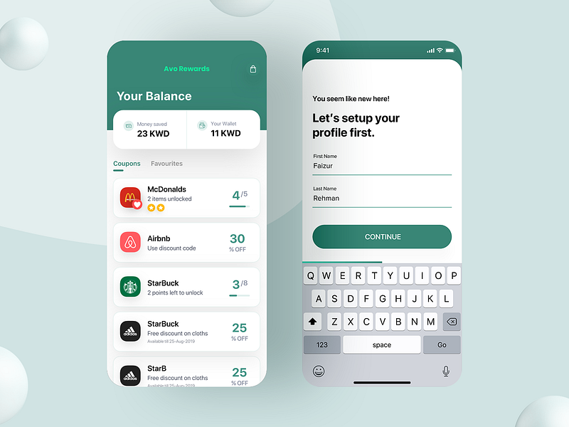 Mobile App - Rewards app cards credits design interface mobile order product reward shopping signup summary ui uidesign uiux ux