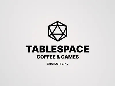 Tablespace: Coffee & Games black and white brand brand identity branding branding concept branding design clean coffeshop d12 dnd game games gamestore geometric idenity identity location logo simple store