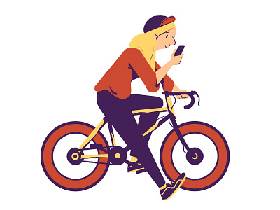 Biking 2d bike color flat illustration mobile people procreate