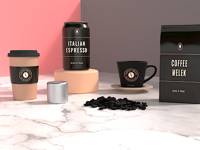 Coffee Melek 3d black branding coffee coffee bean coffee cup coffeeshop dimension ilustration ilustrator packaging photoshop render rendering trend