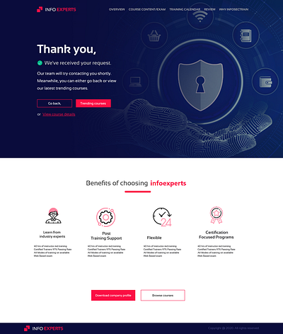 Daily Challenge - Thank you Page design Info Experts barepen blue classroom course cyber designchallenge illustration pinkblue security seminar training typogaphy uidesign uiux userexperience webdesign