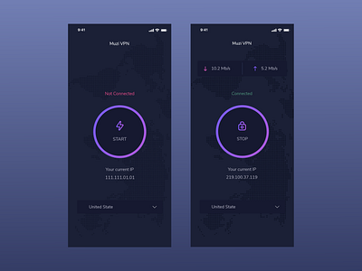 VPN App Concept app application dark ui dashbaord design dribbble ios ui user experience user interface ux vpn vpn app