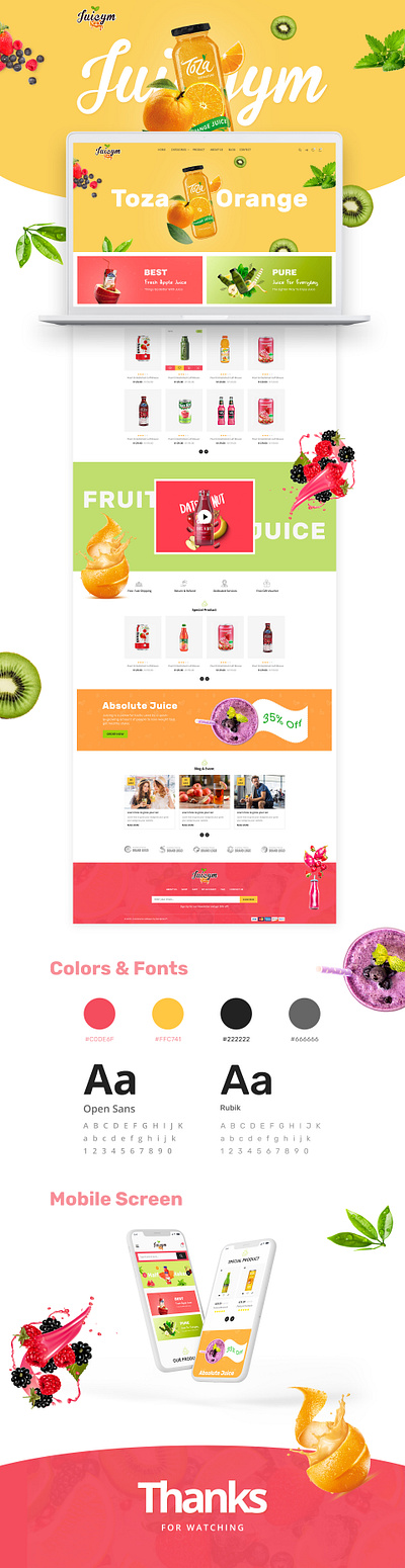 Juicym - The Juice Store branding creative design homepage illustration juice juicy landing page store typography ui uiux ux vector web webpage website website design