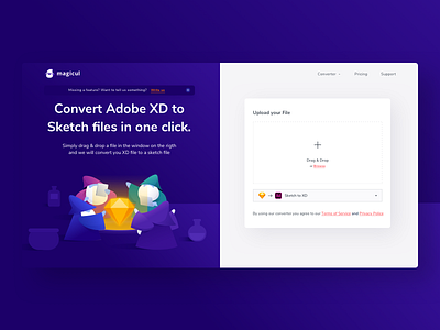 XD2Sketch Landing page character convert converter download drag hero image illustration landing page magic magician sketch sketchapp upload wizard xd