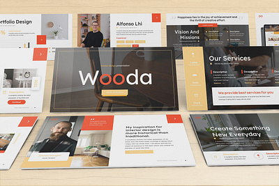 Wooda - Design Interior Powerpoint Template business presentation clean finance investor lookbook minimal pitchdeck powerpoint template presentation simple