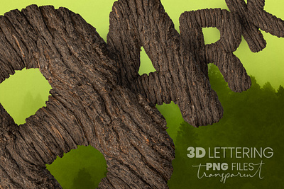 Transparent 3D Letters with Bark effect abc abstract artistic carpentry dirty environment font hardwood illustration lumber material nature organic outdoor park rugged walnut wood logs wooden writing