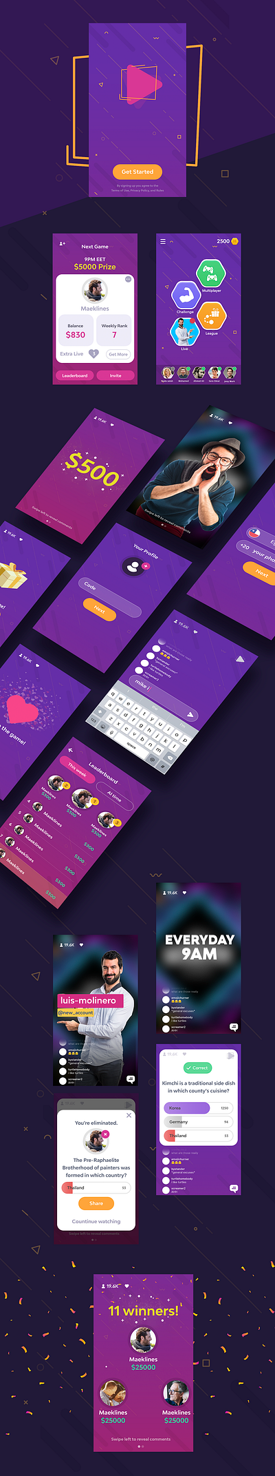 Live Questions game design illustration mobile app quiz app ui