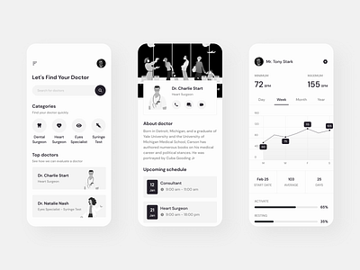 Medical App - Concept Exploration black bw care clean clinic doctor health medical medical app medical care patient ui