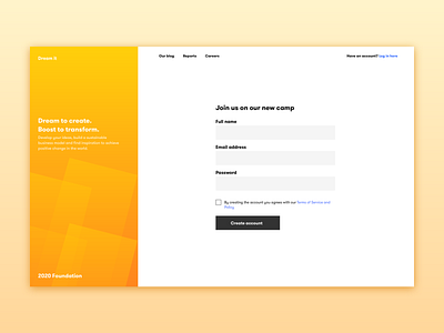 Camp sign up adobe camp design dribbble illustration login minimal register sign in sign up ui uiux ux web