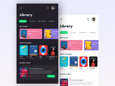 Daily UI 007 - Dark Mode 100 days ui challenge 100 days ui project 100daysofui app design book book app books daily ui 007 daily ui challenge daily ui project dark app dark mode dark theme dark ui darkmode library library app reading reading app reading list